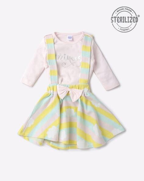 MOM'S LOVE Striped Dungaree Dress with T-Shirt
