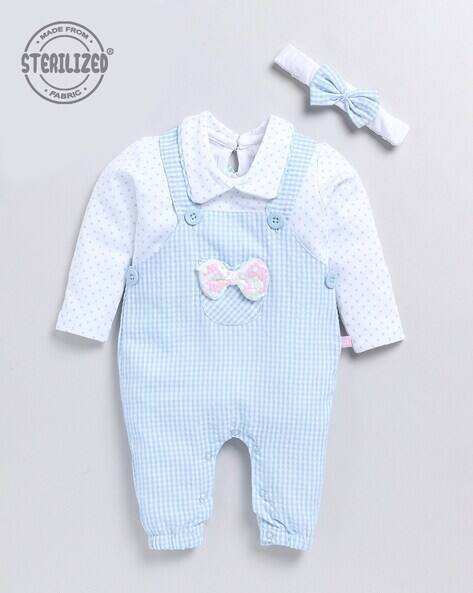 MOM'S LOVE Checked Dungaree with Top & Hairband