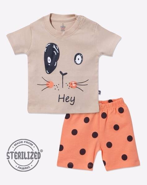 MOM'S LOVE Cat Print Cotton T-Shirt & Shorts Set