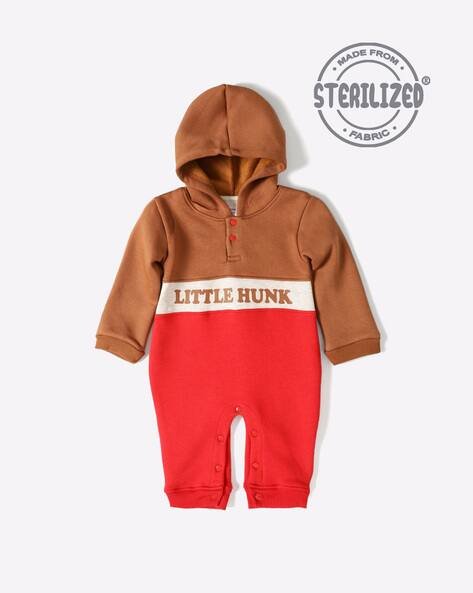 MOM'S LOVE Colourblock Hooded Romper with Typographic Print