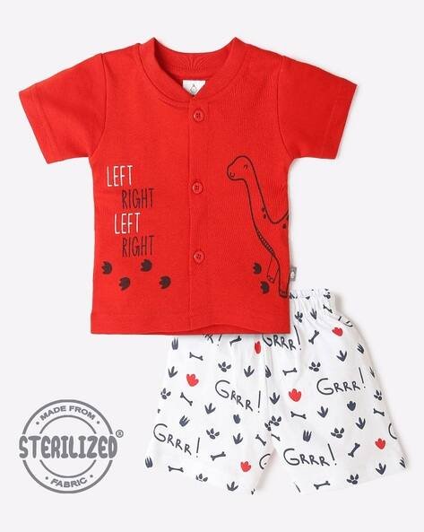 MOM'S LOVE Dinosaur Print Jhabla & Shorts Set