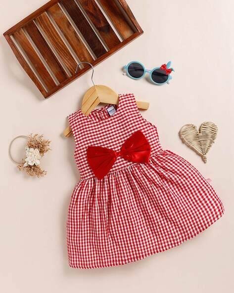 MOM'S LOVE Girls Checked Fit & Flare Dress