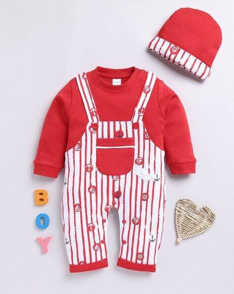 MOM'S LOVE Striped Rompers with Beanie