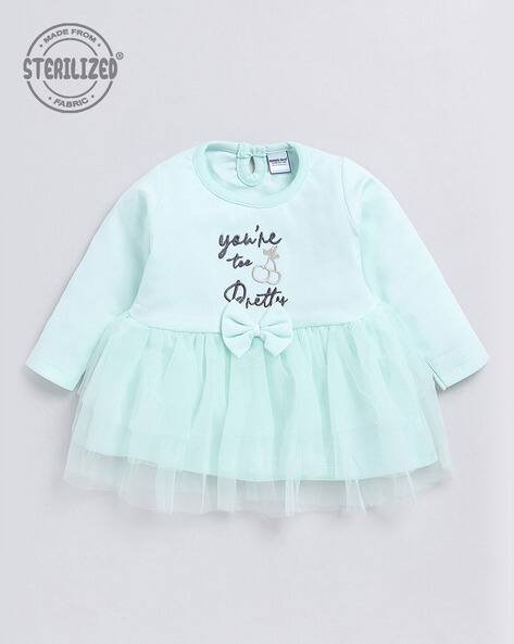 MOM'S LOVE Bow Applique Embroidered Fit & Flare Dress
