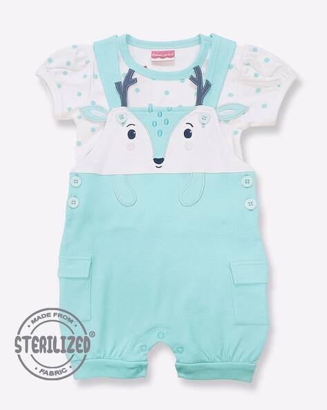 MOM'S LOVE Deer Face Print Dungaree with T-Shirt