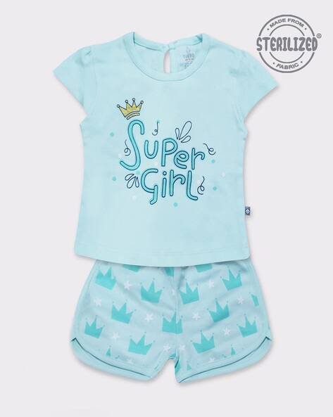 MOM'S LOVE Girls Printed T-Shirt & Shorts Set