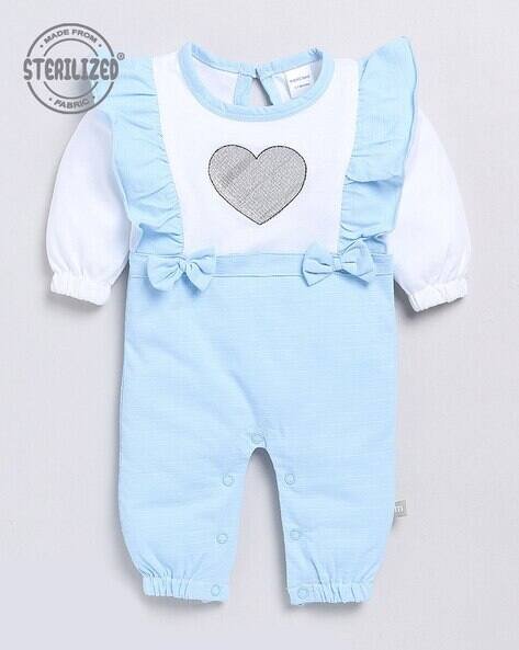 MOM'S LOVE Heart Embroidered Marino Romper with Side Frills