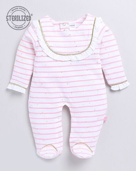 MOM'S LOVE Striped Sleepsuit with Ruffles