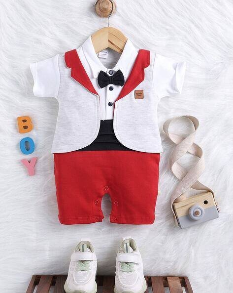 MOM'S LOVE Cotton Rompers with Bow Accent