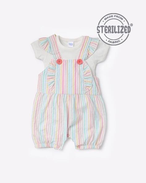 MOM'S LOVE Striped Dungaree with Ruffles