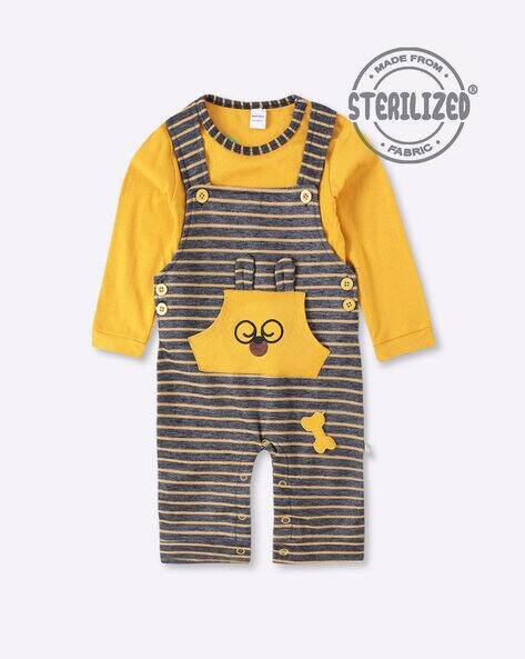 MOM'S LOVE Striped Dungarees with T-shirt