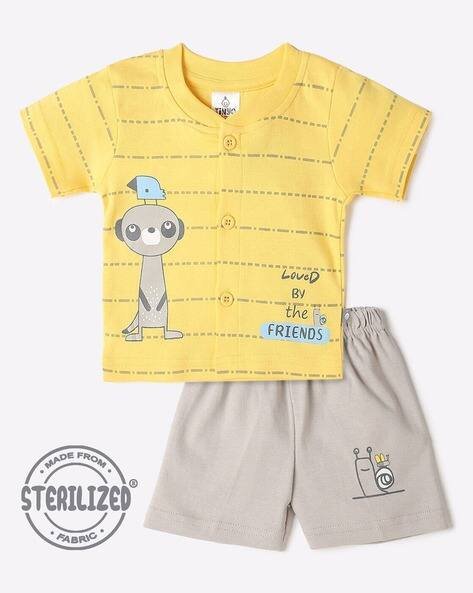 MOM'S LOVE Striped Jhabla & Shorts Set
