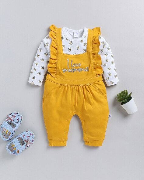 MOM'S LOVE Embroidered Dungaree with T-Shirt