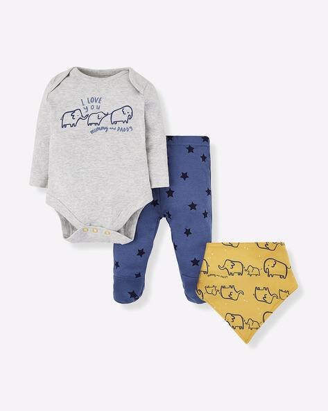 Mothercare Elephant Print Bodysuit with Sock Leggings & Bib Set