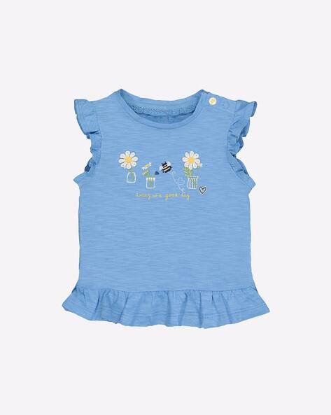 Mothercare Embroidered Round-Neck T-shirt with Ruffles