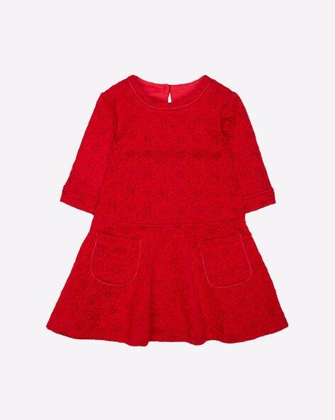 Mothercare Floral Embossed A-line Dress with Patch Pockets