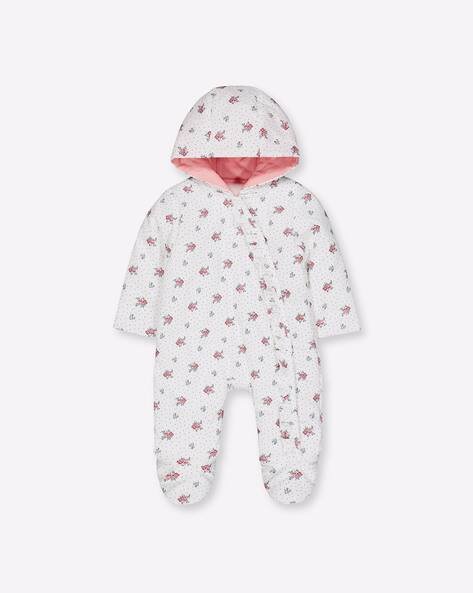 Mothercare Floral Print Zip-Front Hooded Bodysuit