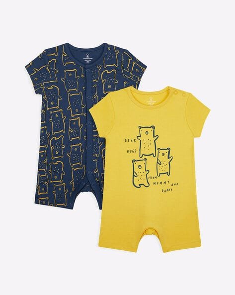 Mothercare Pack of 2 Printed Rompers with Button Closure