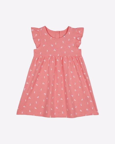 Mothercare Printed A-line Dress with Ruffled Sleeves
