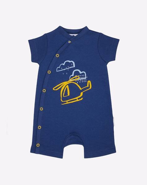 Mothercare Printed Rompers with Asymmetric Press-Button Closure