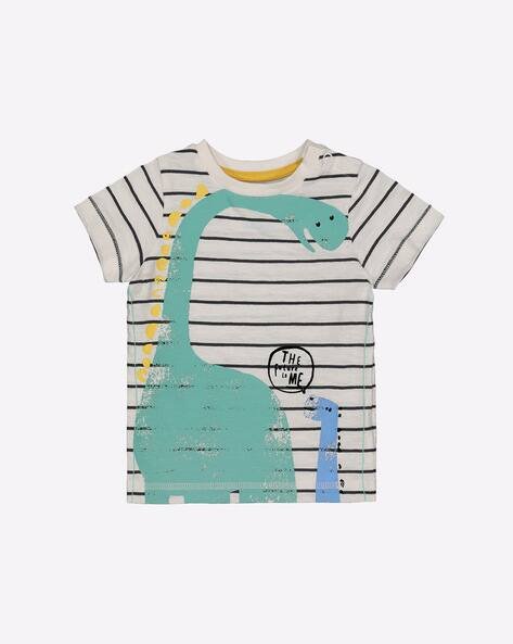 Mothercare Striped Crew-Neck T-shirt with Dinosaur Print