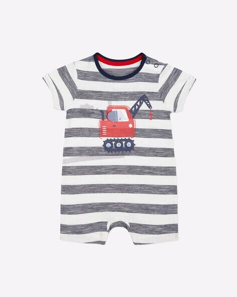Mothercare Striped Romper with Snap-Button Closure