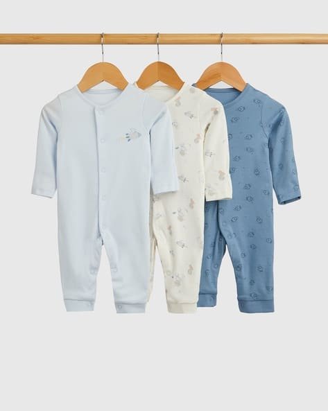 Mothercare Boys Pack of 3 My First Dinosaur Print Cotton Footless Sleepsuits