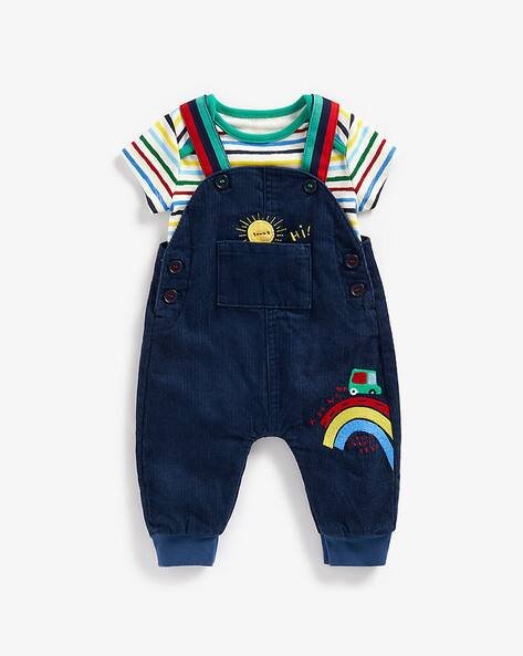 Mothercare Embroidered Dungaree with Striped Bodysuit