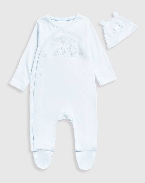 Mothercare Boys My First Classic Forest Friends Cotton Rompers with Hat