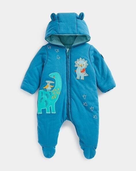 Mothercare Dinosaur Applique Zip-Front Hooded Sleepsuit