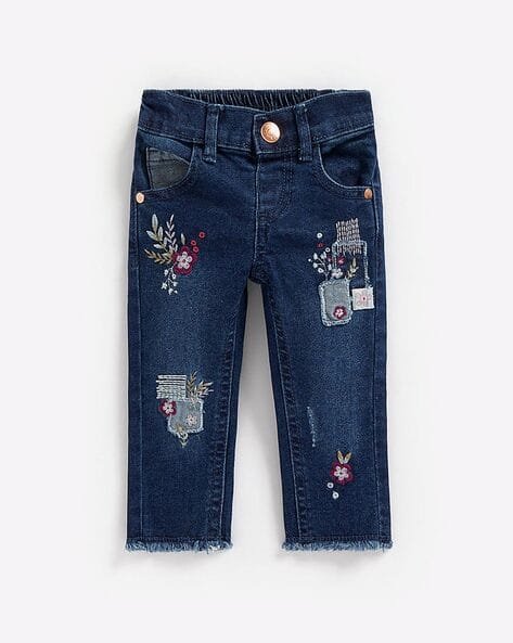Mothercare Embroidered Lightly Washed Straight Fit Jeans