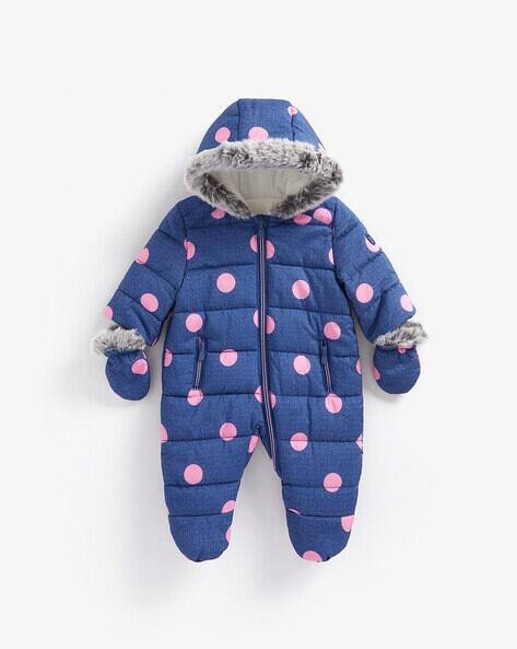Mothercare Polka-Dot Fur-Lined Hooded Snowsuit with Mittens