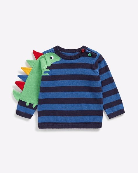 Mothercare Striped Crew-Neck Sweatshirt with Dino Applique