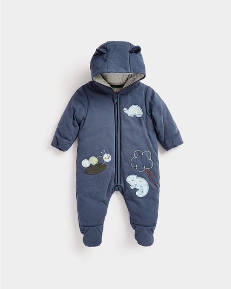 Mothercare Zip-Front Hooded Bodysuit with Applique Accent