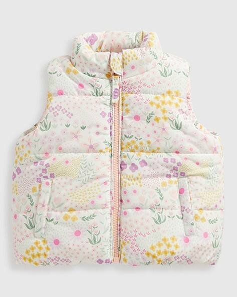 Mothercare Girls Floral Print Zip-Front Gilet