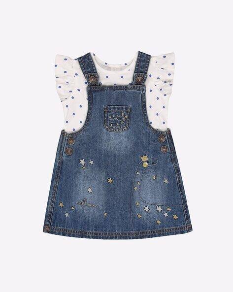Mothercare Dungaree Dress with Micro Print Top