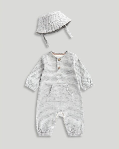 Mothercare Infants Ribbed Cotton Romper & Hat Set