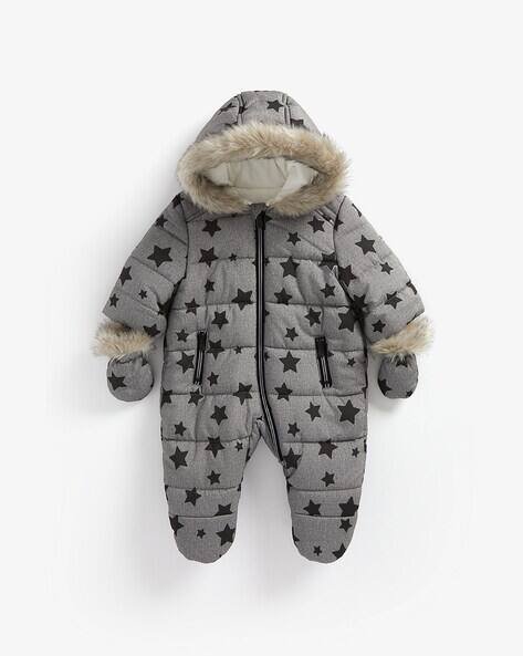 Mothercare Star Print Fur-Lined Hooded Snowsuit