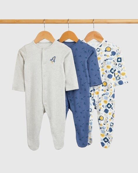 Mothercare Boys Pack of 3 Space Printed Cotton Sleepsuits