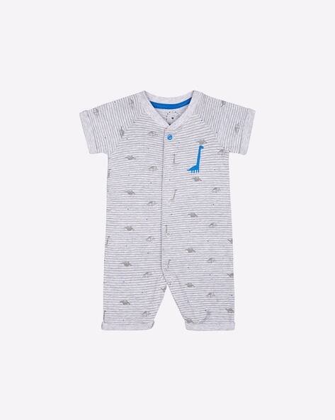 Mothercare Printed Striped Rompers with Raglan Sleeves