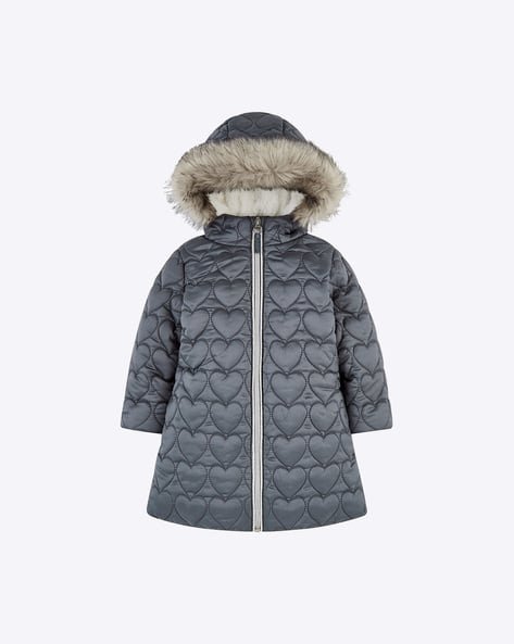 Mothercare Quilted Heart Hooded Coat with Borg Lining