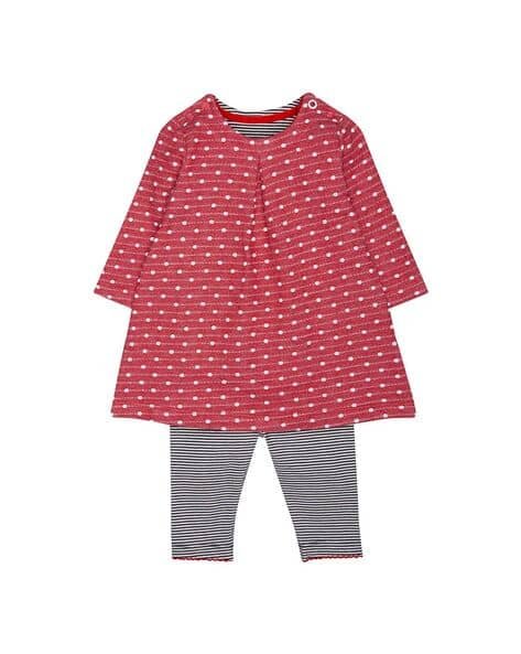 Mothercare Polka-Dot Print A-line Dress with Striped Pants