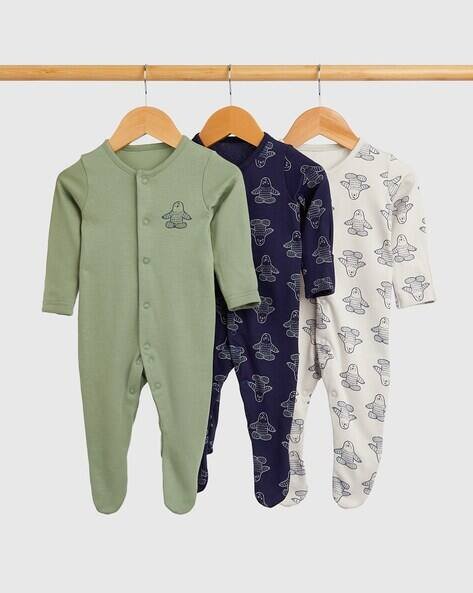 Mothercare Boys Pack of 3 Yoga Sloth Print Cotton Sleepsuits