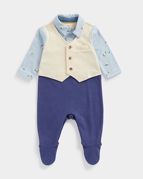 Mothercare Colourblock Romper with Spread Collar