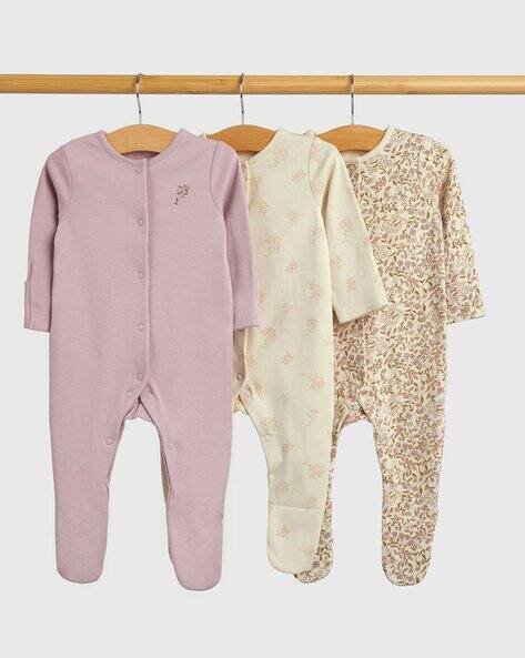 Mothercare Girls Pack of 3 Floral Print Cotton Sleepsuits