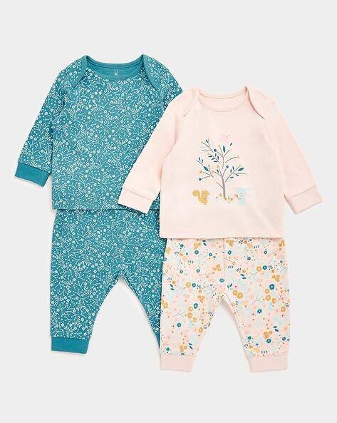 Mothercare Pack of 2 Girls Blue Essentials Full Sleeves T-Shirt & Pyjama Set