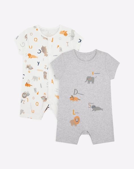 Mothercare Pack of 2 Printed Rompers with Snap-Button Closure