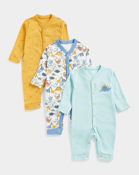 Mothercare Pack of 3 All In One Dino Footless Sleepsuits