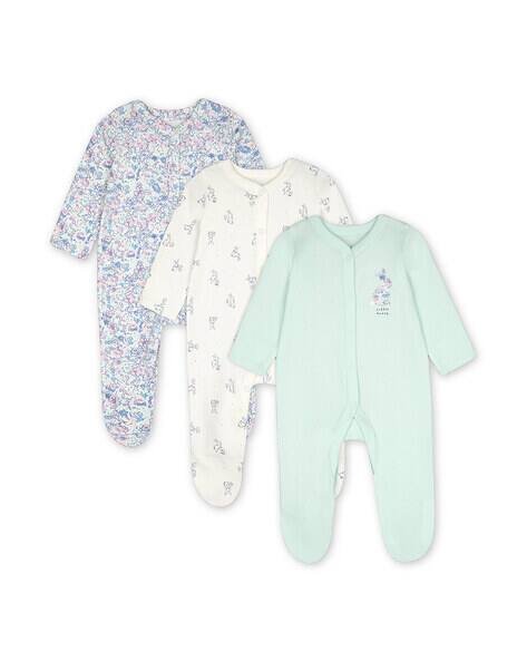 Mothercare Pack of 3 Bunny Print Sleepsuits