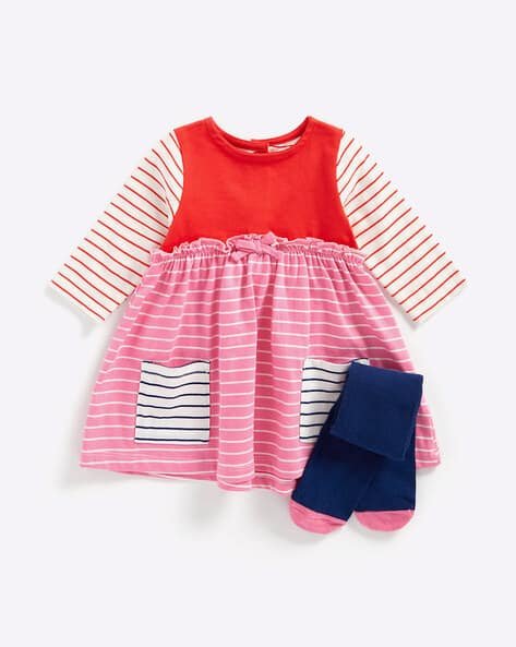Mothercare Striped Fit & Flare Dress with Socks